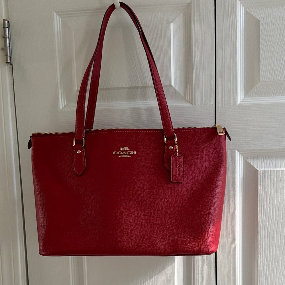 Coach Red Leather Tote with Gold Hardware